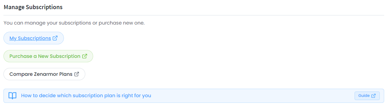 Links Managing Zenarmor Subscription