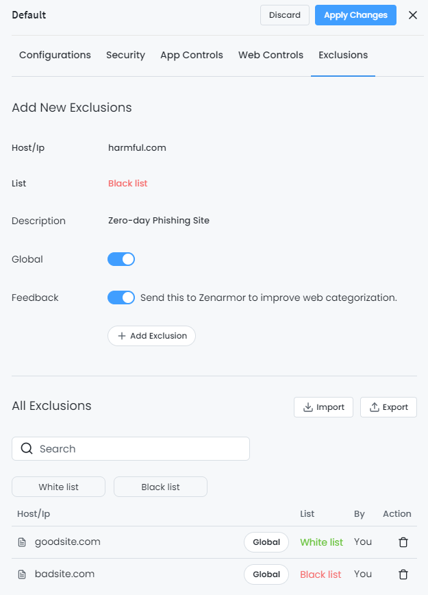 Exclusion Tab
