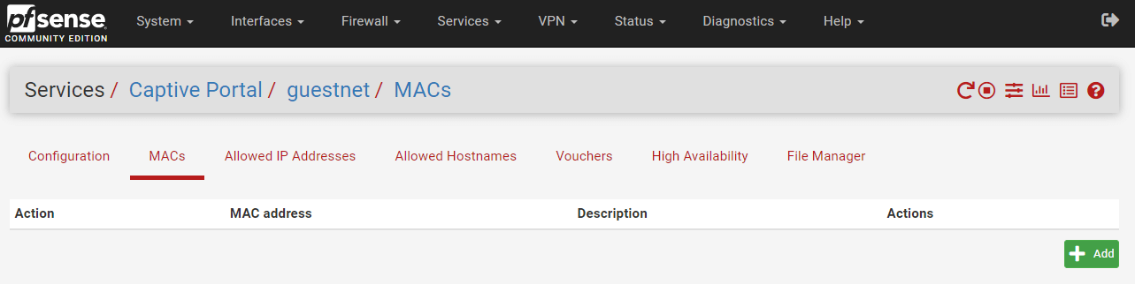 Managing MAC addresses for Captive Portal Page on pfSense Firewall