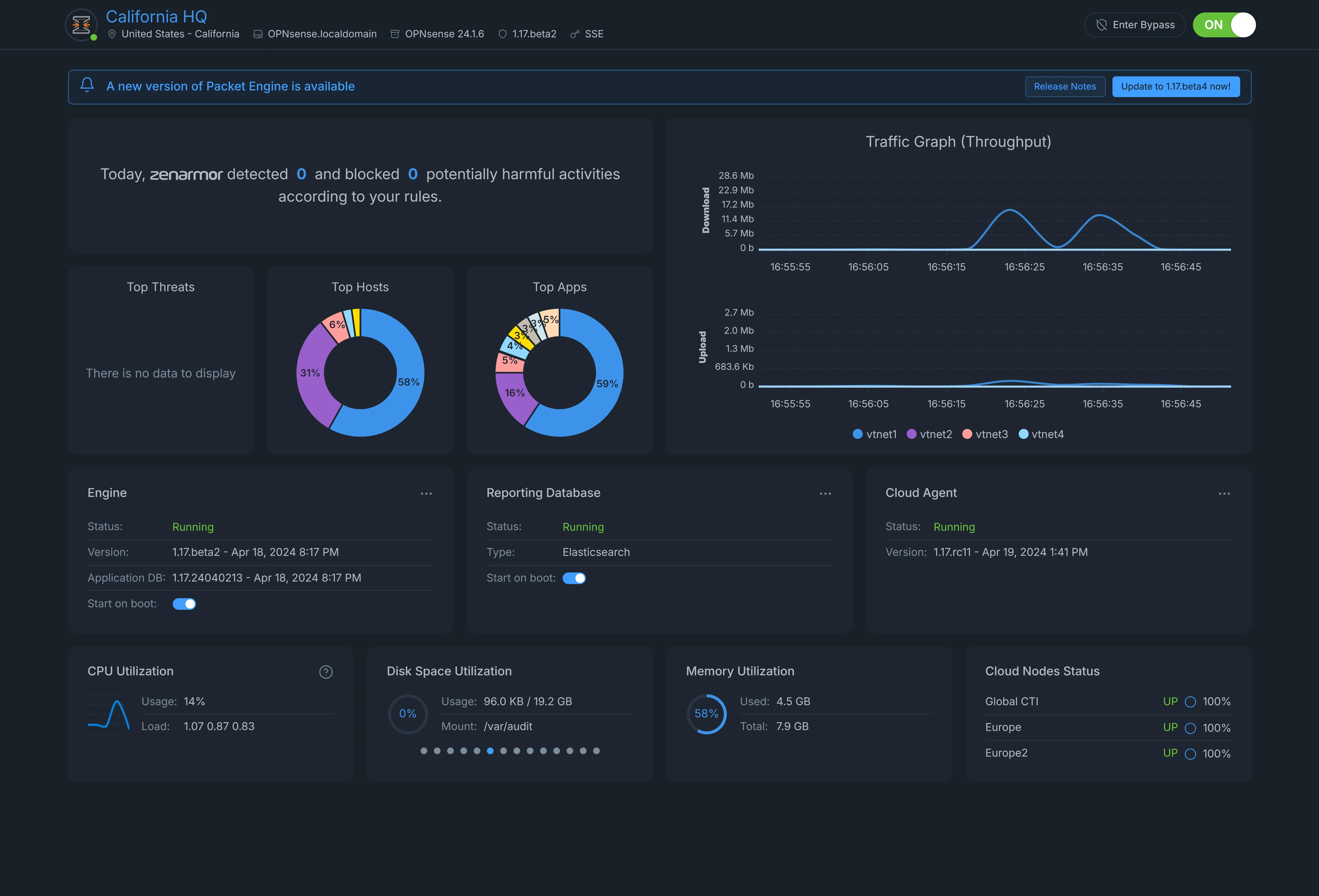Zenarmor Node Dashboard/Home on Cloud Portal
