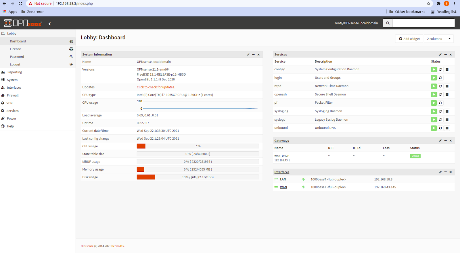 OPNsense Dashboard