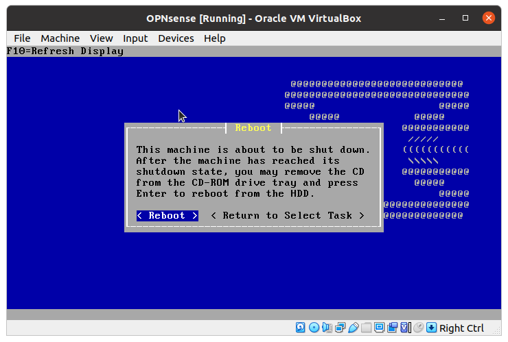 OPNsense Installation completed.Reboot