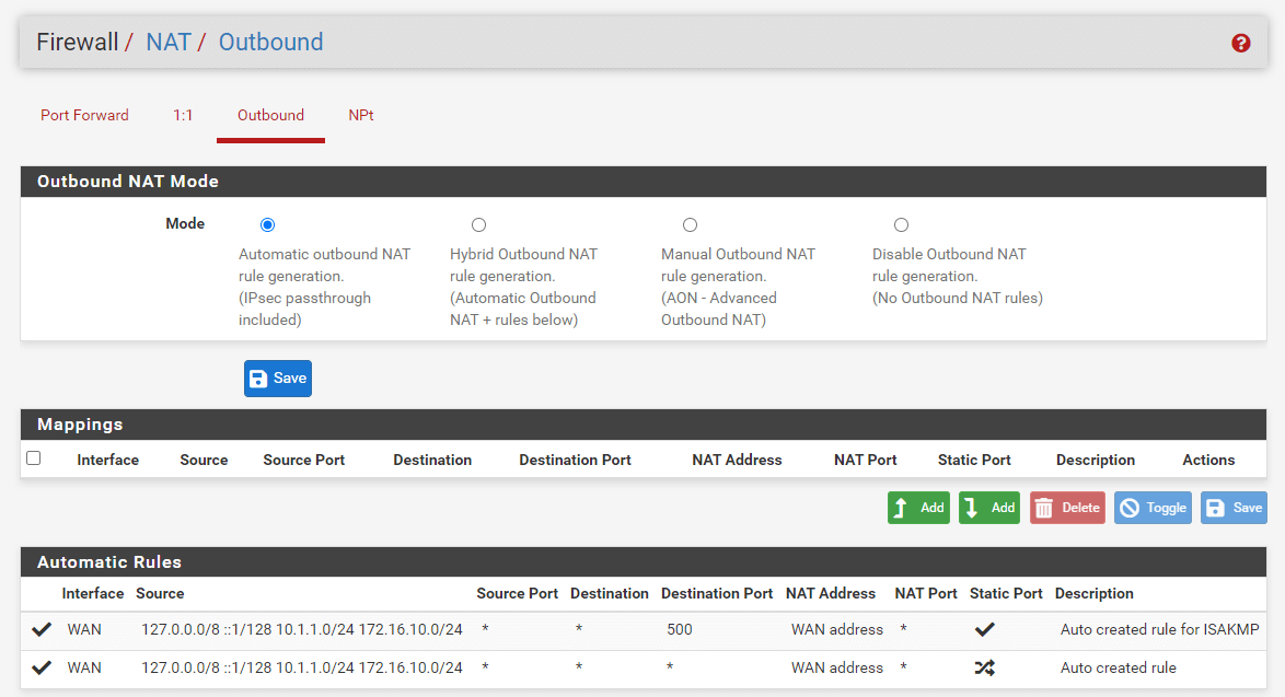 Outbound NAT Mode options on pfSense