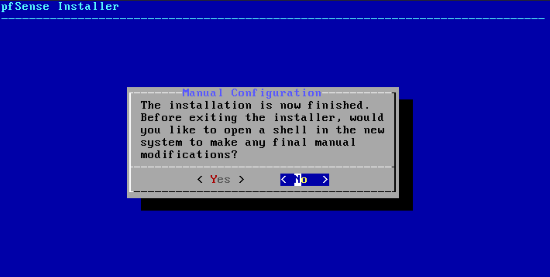 pfSense installation Manual Configuration menu