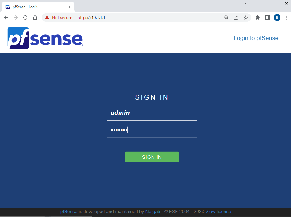 Login pfSsense GUI