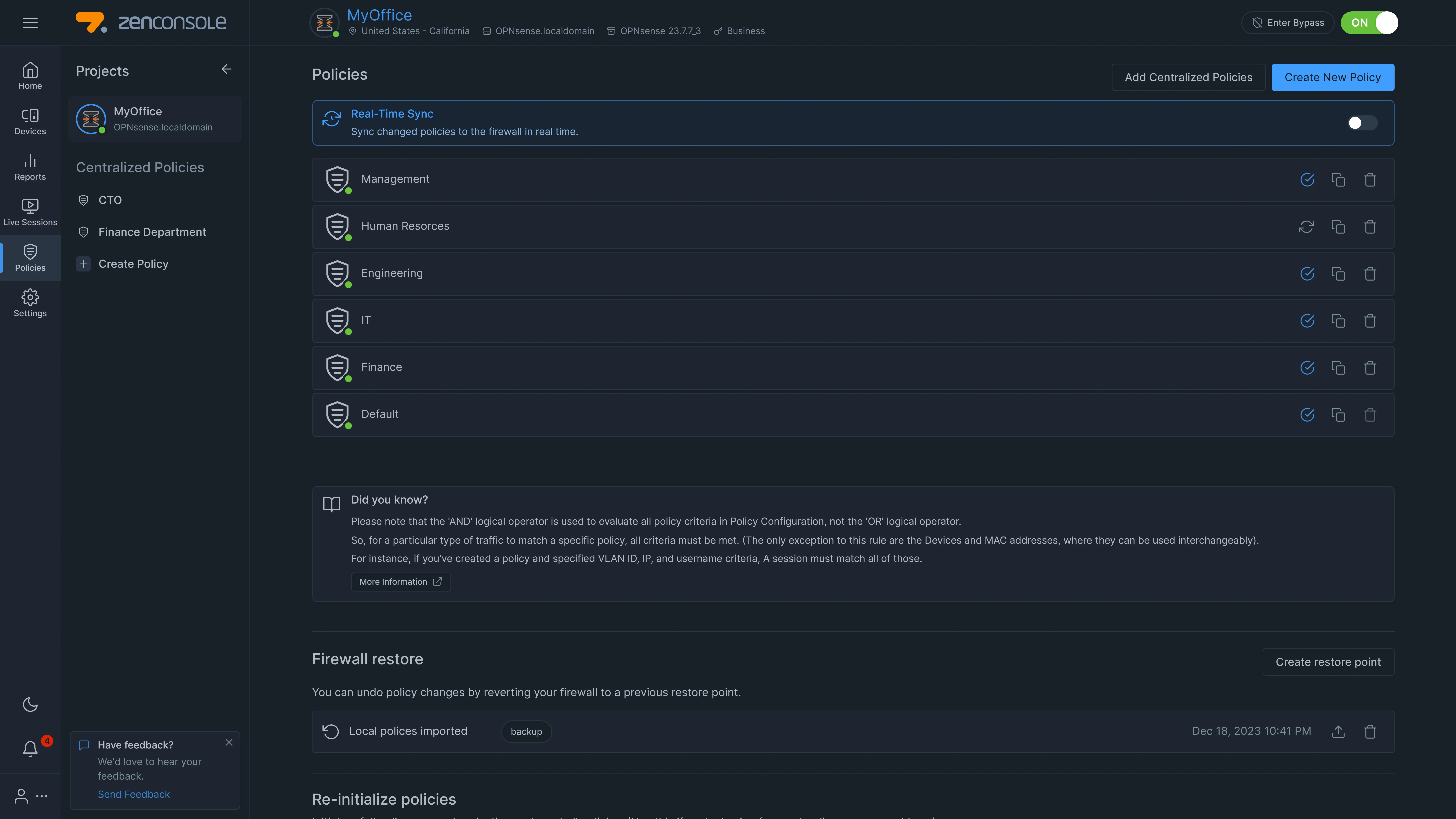 Policy List View