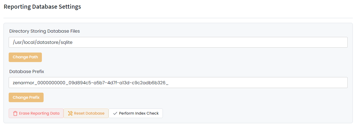 Reporting Database Settings