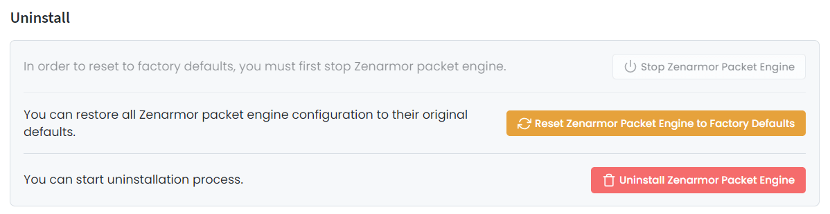 Uninstalling Zenarmor Packet Engine