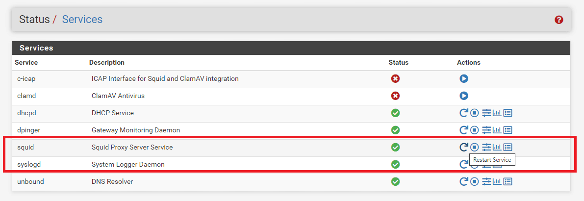 Restarting/Stopping Proxy Server on pfSense