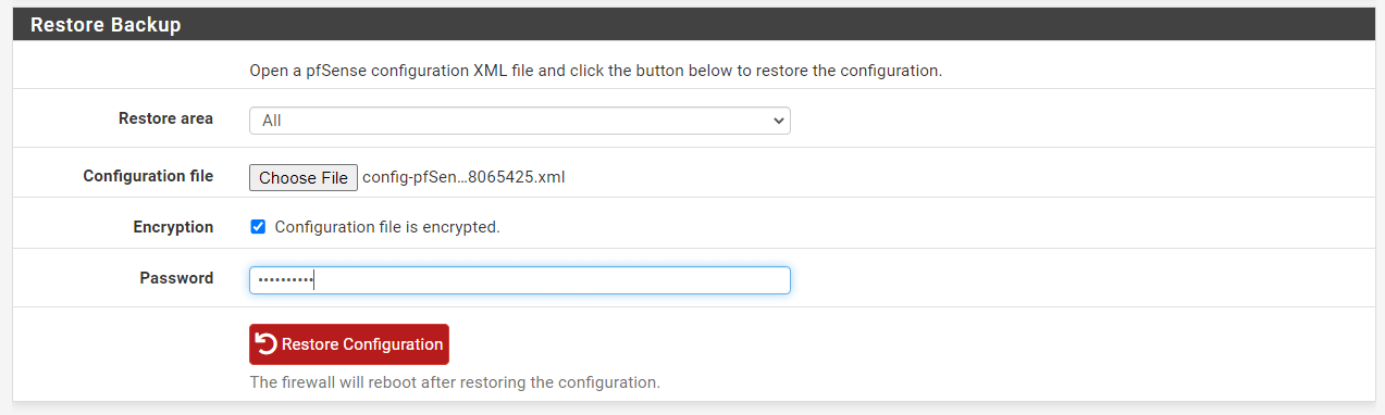 Restoring pfSense Configuration Manually