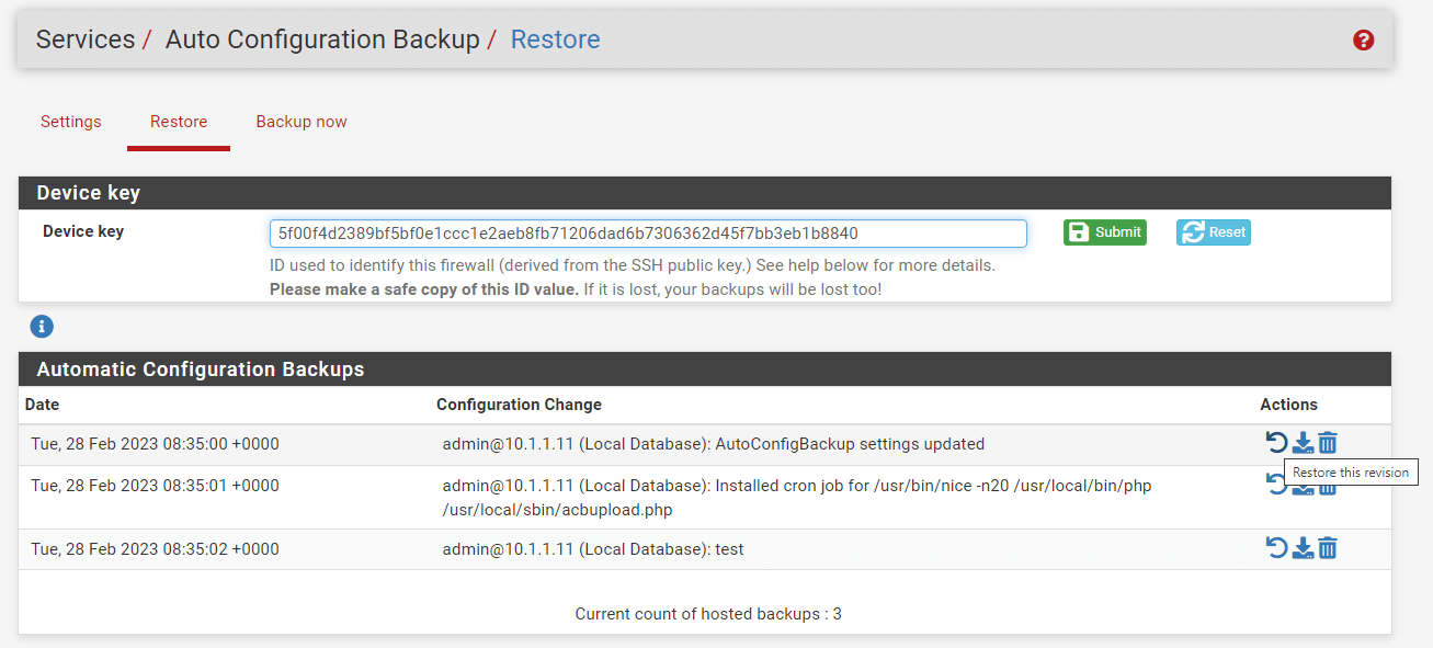 Restoring Configuration with Auto Config Backup on pfSense
