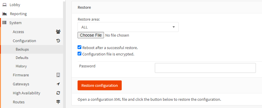 Restoring OPNsense Configuration Manually
