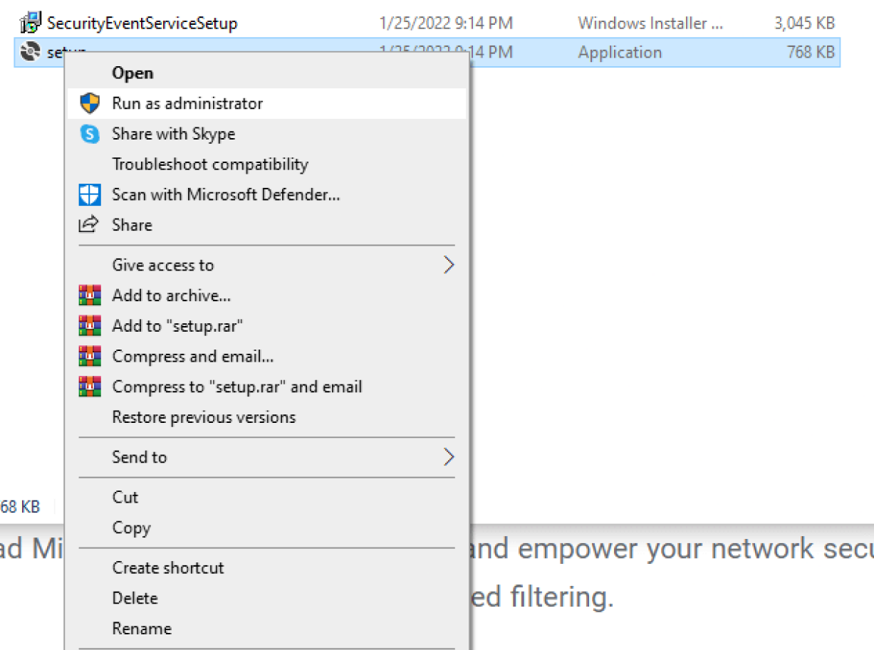Running setup as administrator