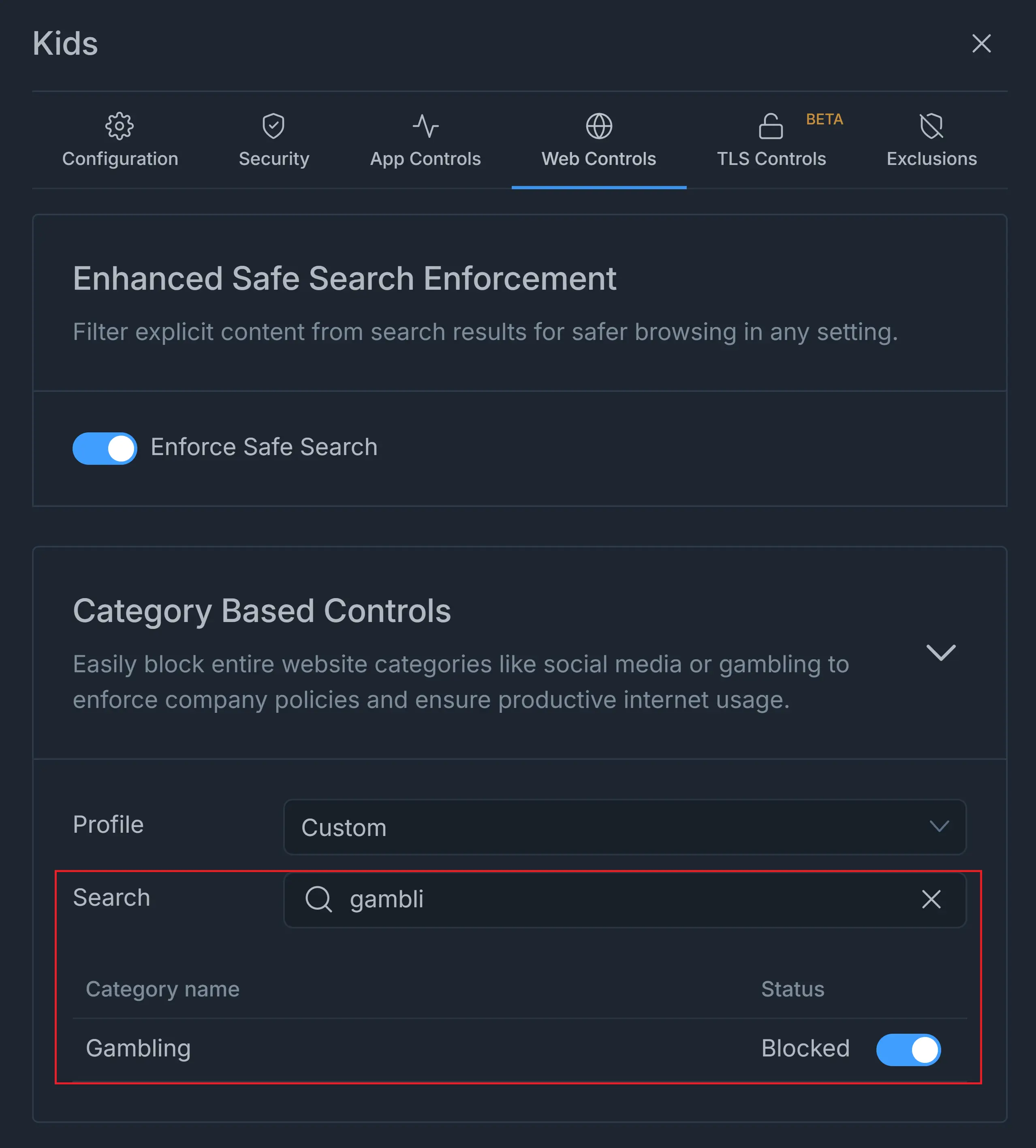 Search a web category in Web Controls