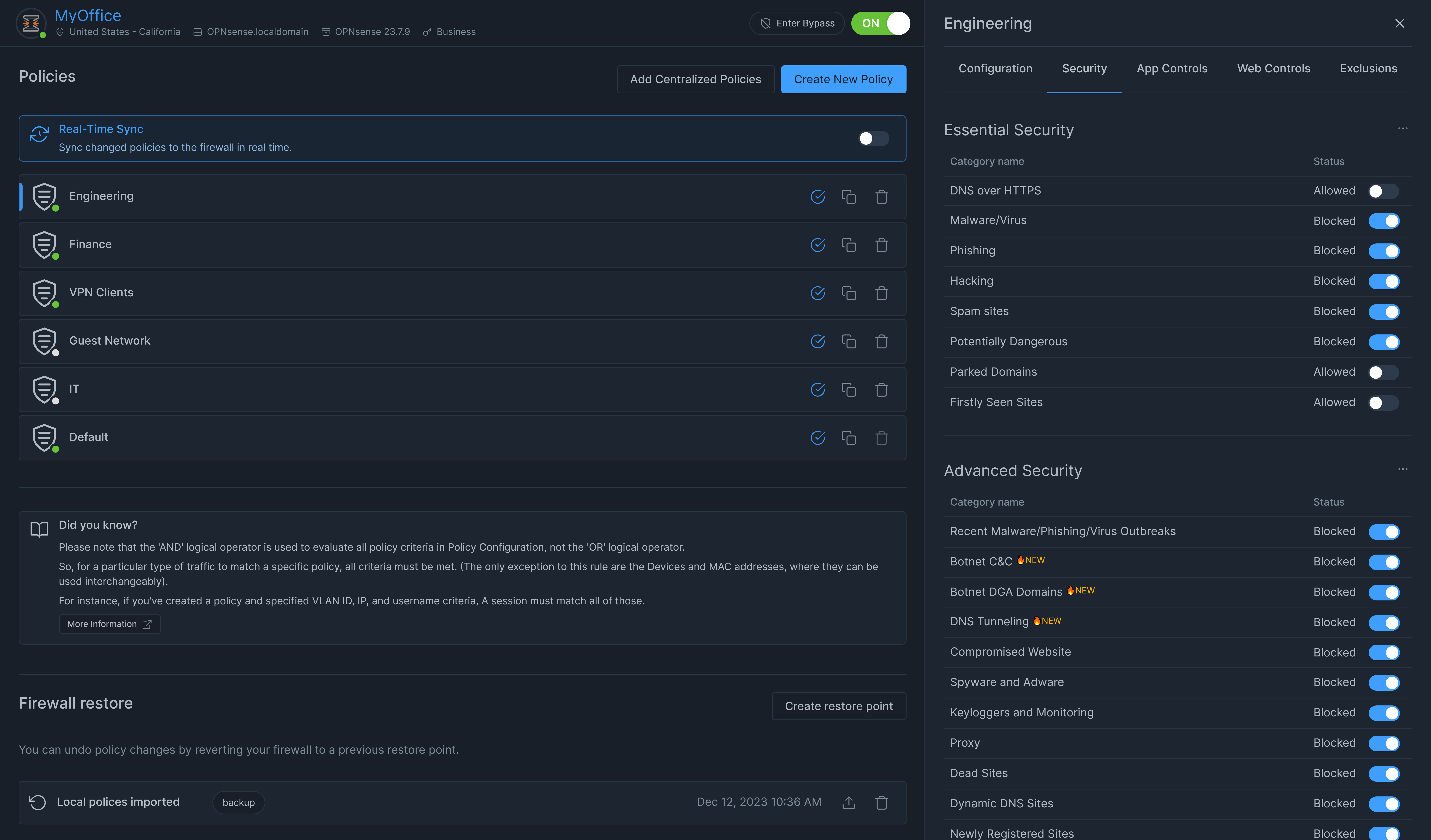 Zenarmor Security Rules on Zenconsole