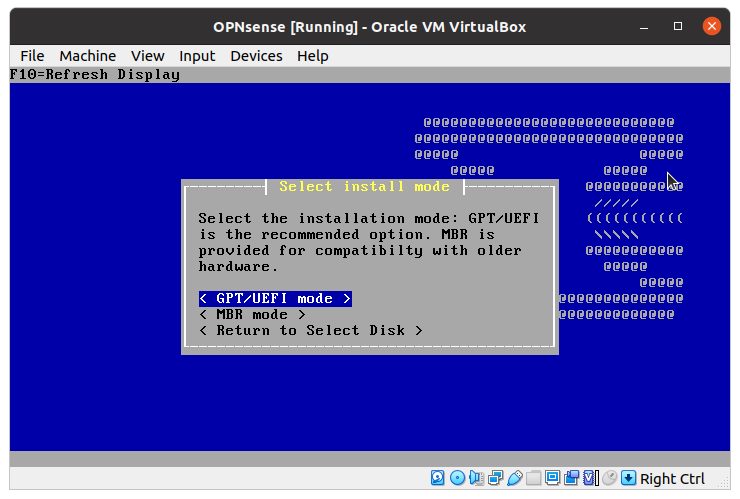 Select Install Mode on OPNsense 
