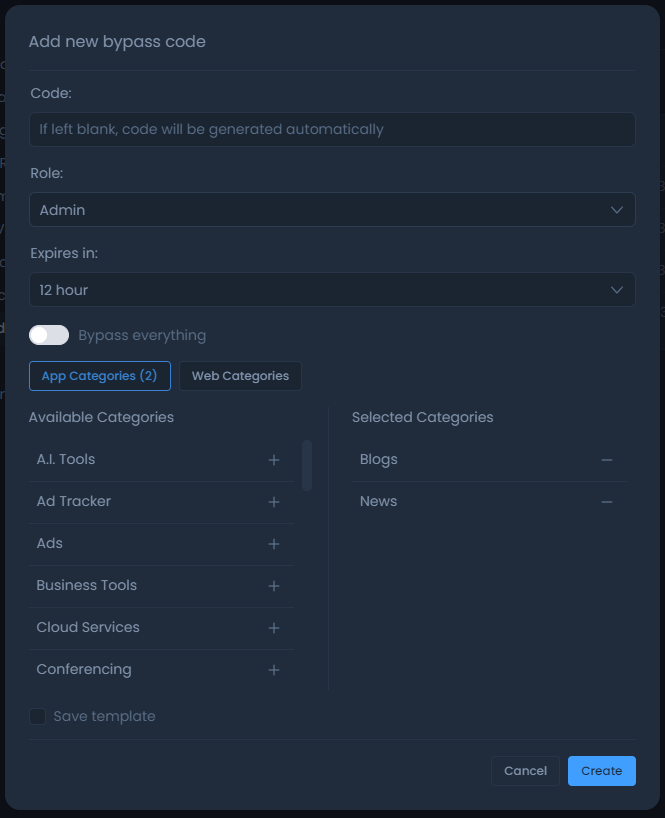 Selecting Application Category