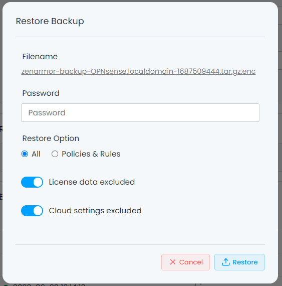 Selecting Restore Parameters