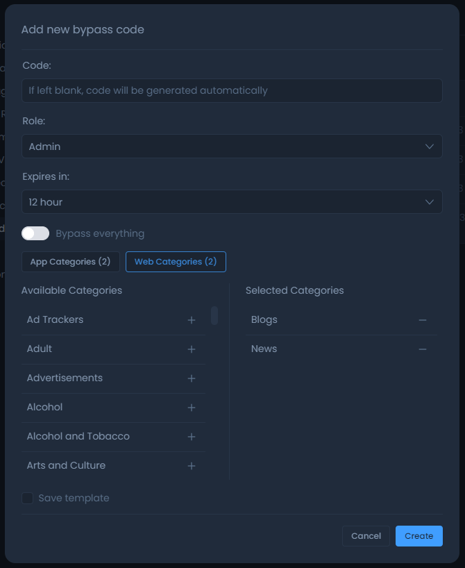 Selecting Web Category