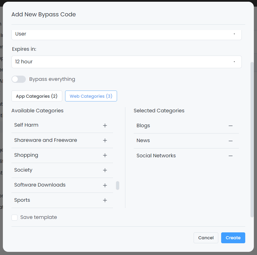 Selecting Web Category