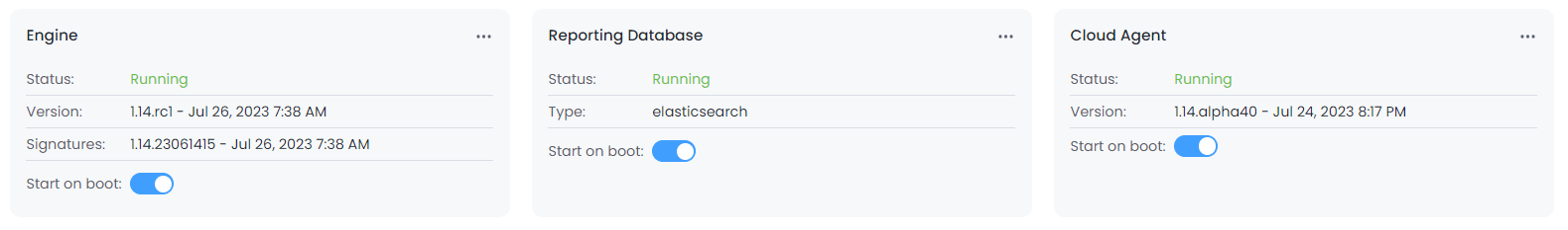 Services Status(Engine, Reporting DB, Cloud Agent)