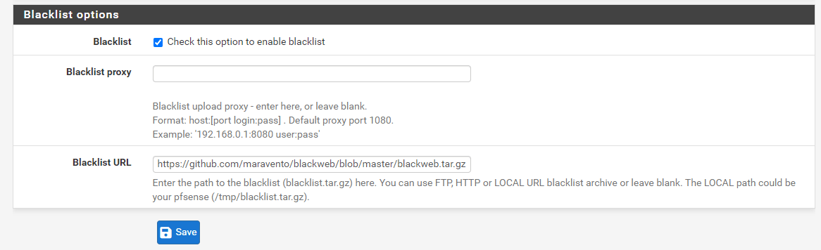 Setting Blacklist options 