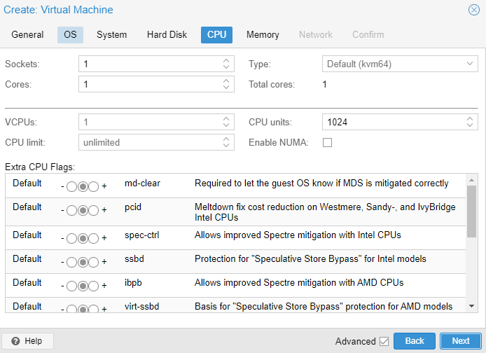 CPU settings for pfSense firewall on Proxmox VE
