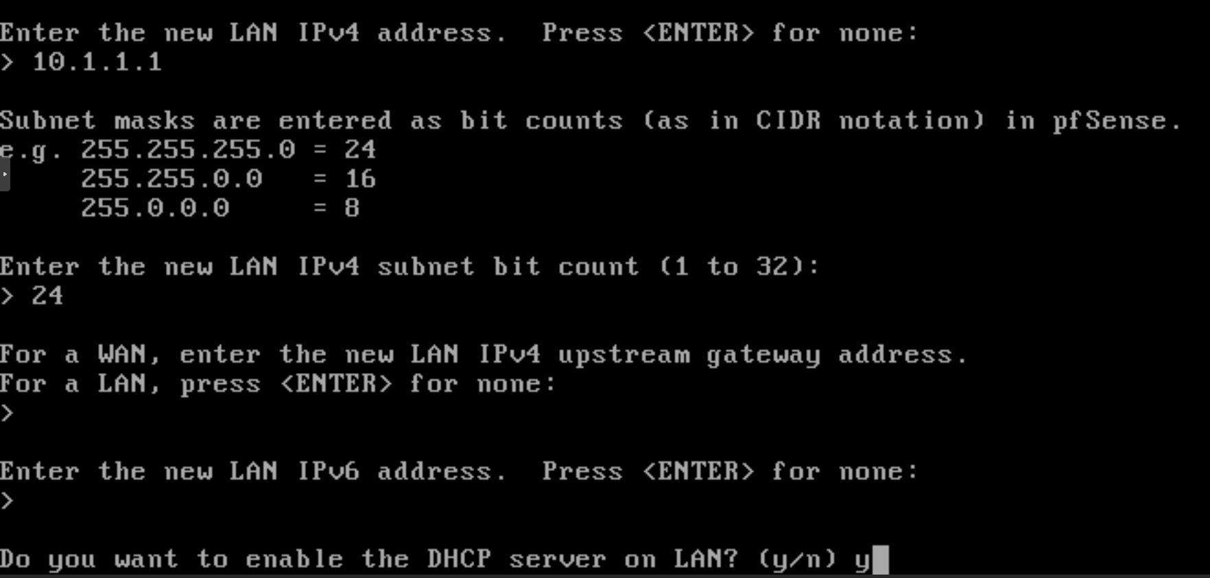 Setting gateway/IPv6 for LAN interface and enable DHCP