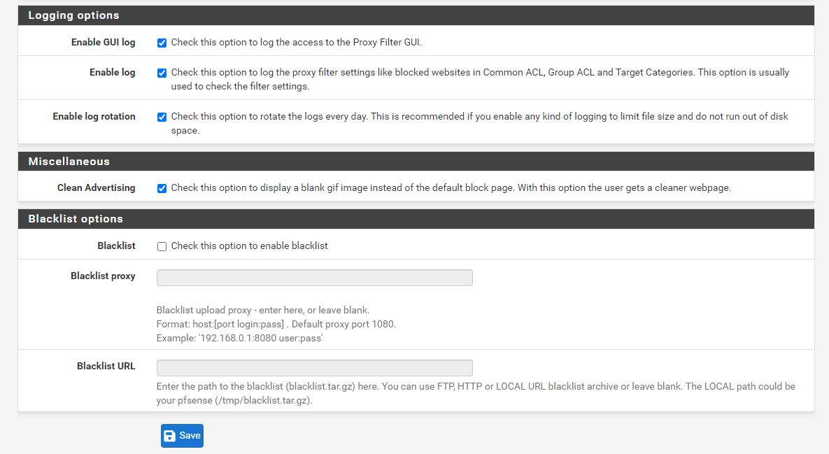 Setting logging options for SquidGuard 