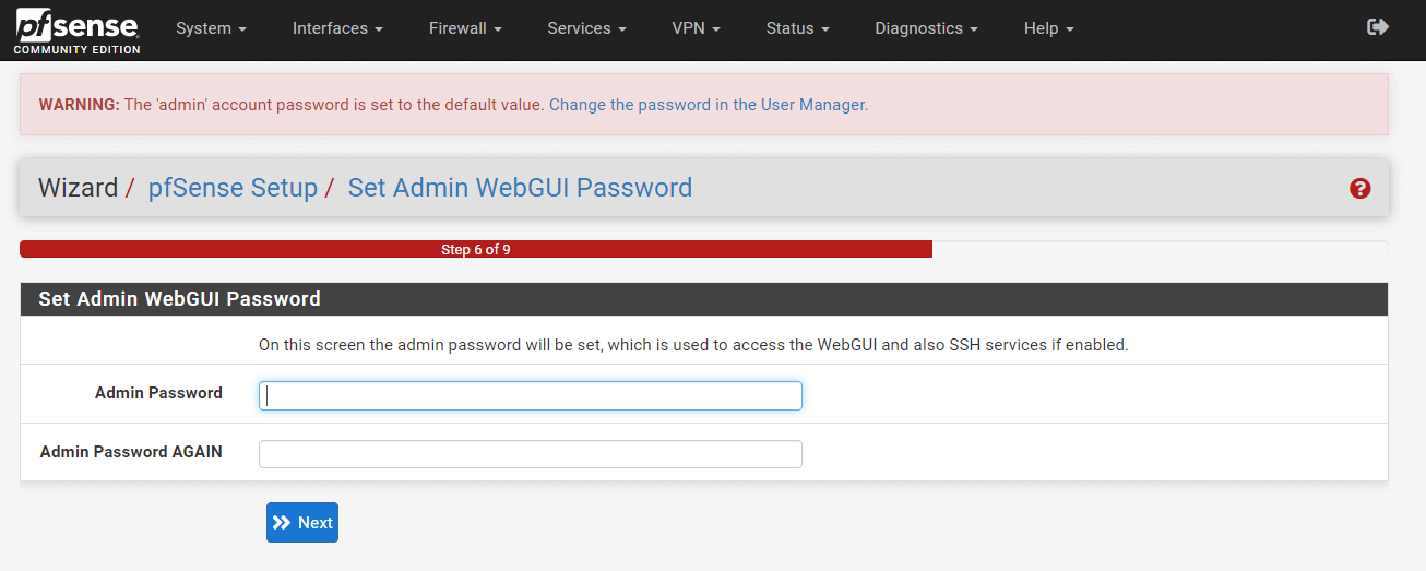 Setting admin web GUI password on pfSense GUI