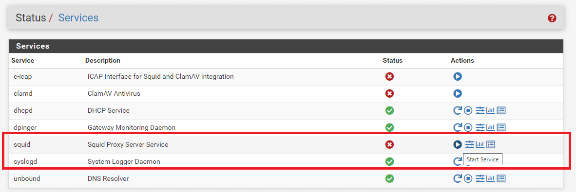 Starting a Stopped Proxy Service on pfSense
