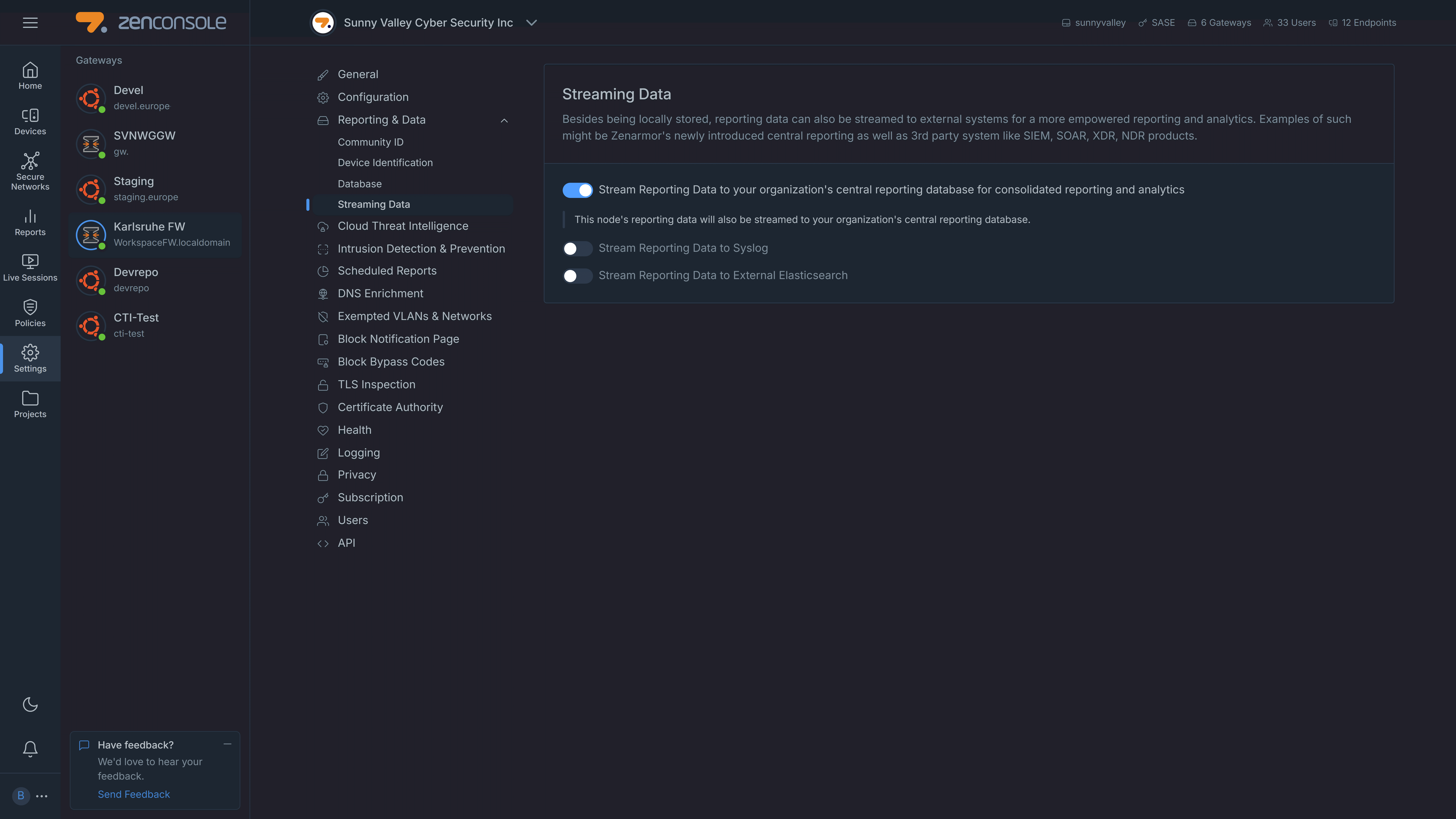 Streaming Data Page