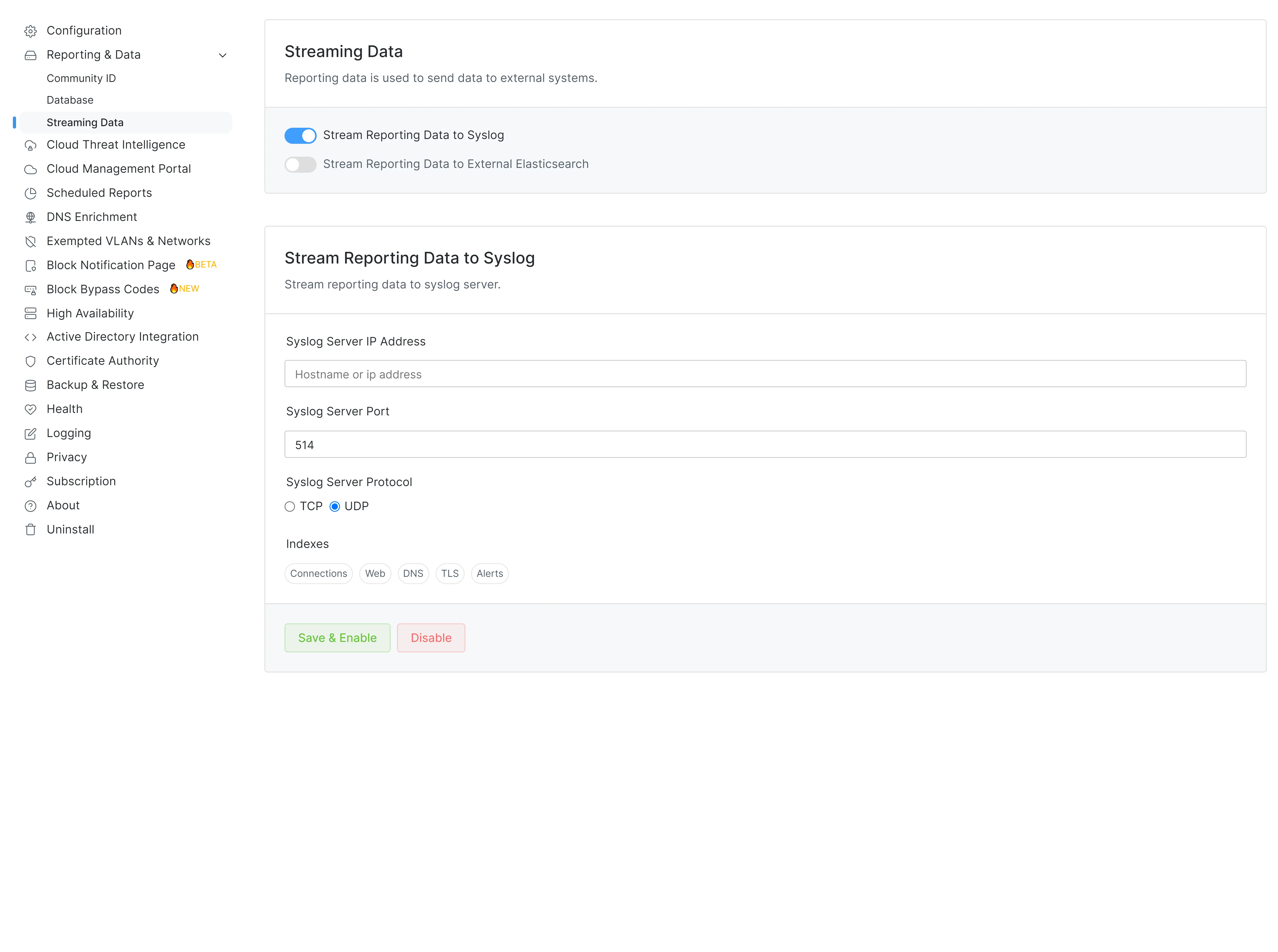 Streaming Reporting Data to Syslog