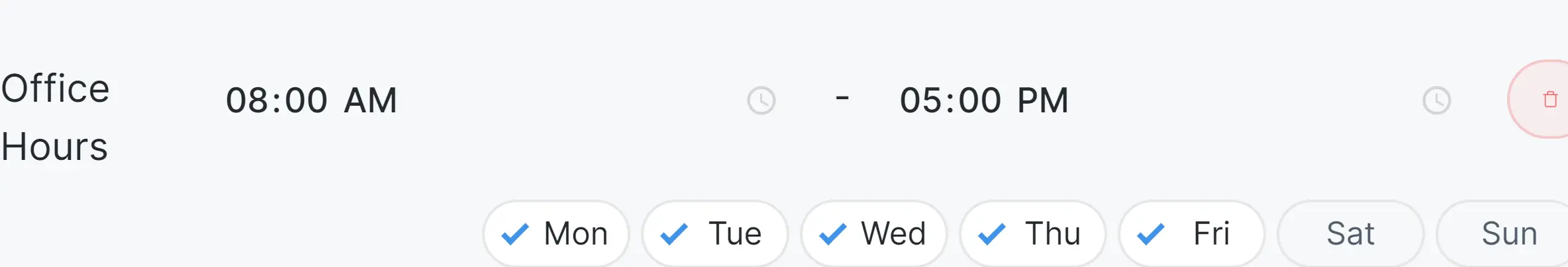 Time schedule configuration for a policy