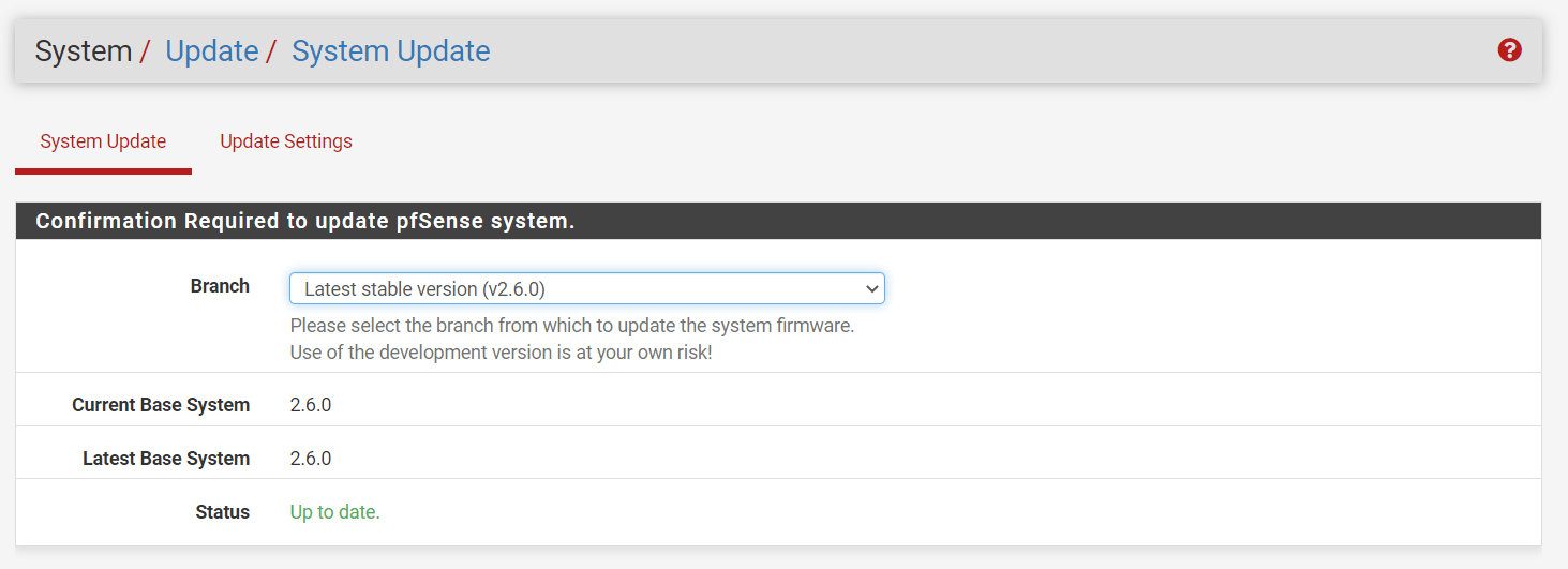 Update pfSense System via Web UI