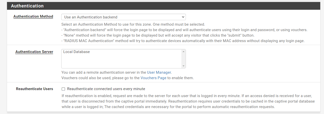 Using Authentication backend for Captive Portal on pfSense Firewall