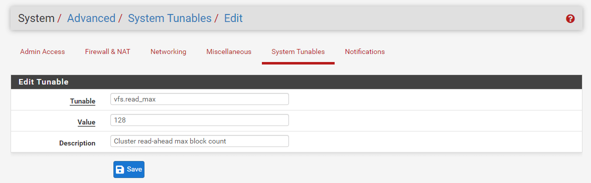 Updating vfs System Tunables