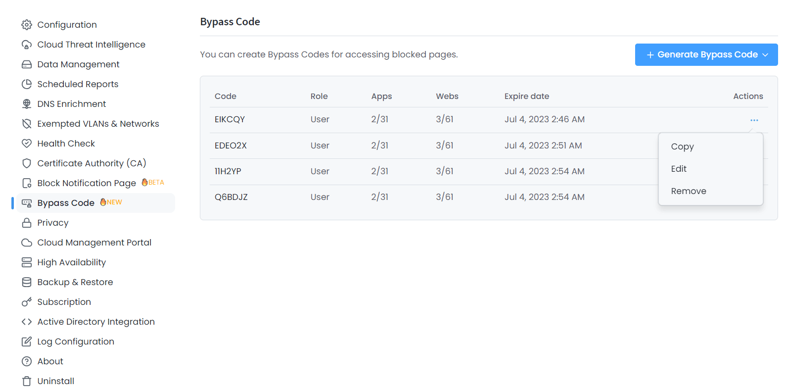 Viewing Bypass Codes