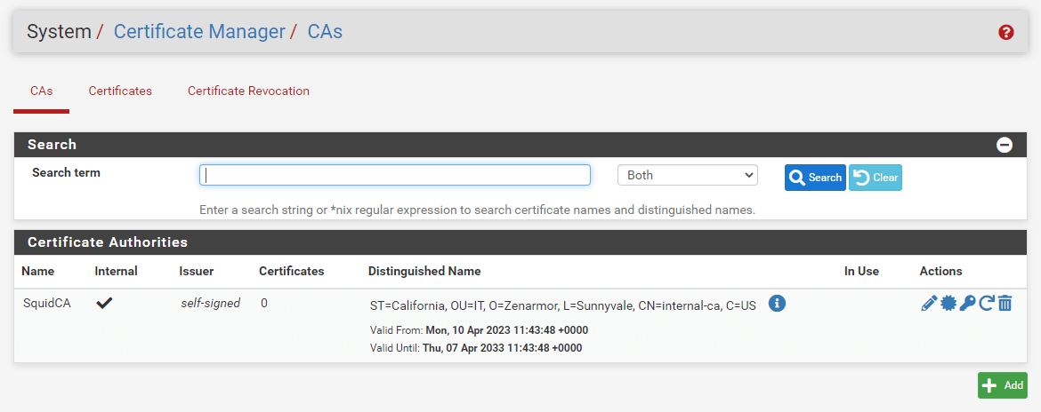 Viewing new CA certificate on pfSense