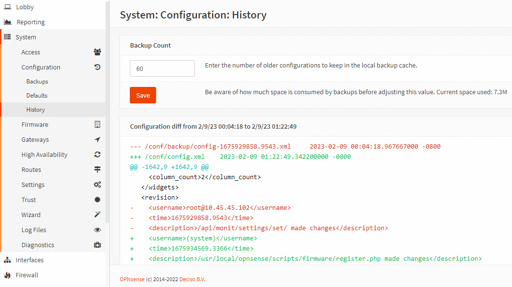 Viewing OPNsense Configuration Differences