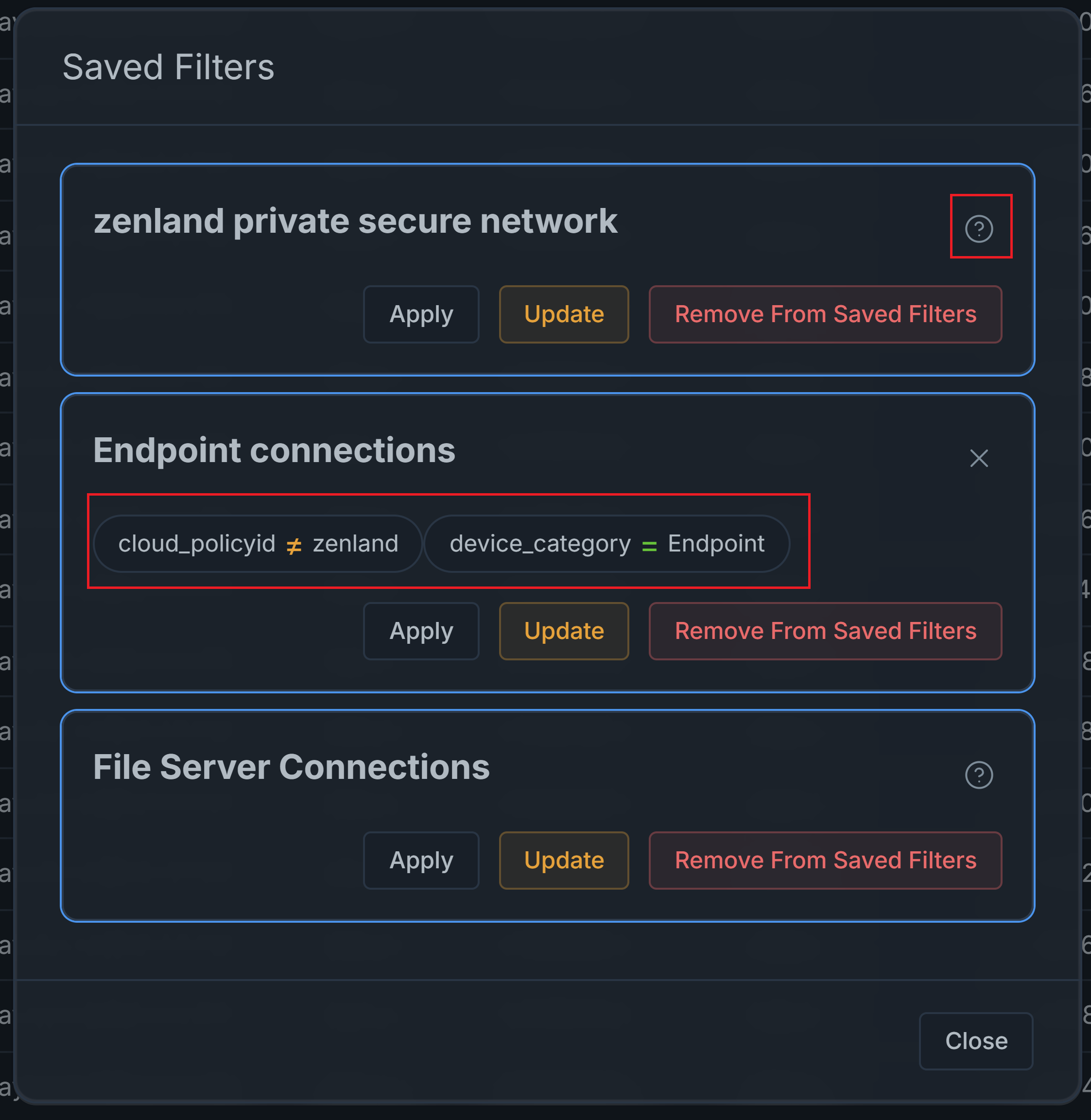 Viewing Saved Filter Details