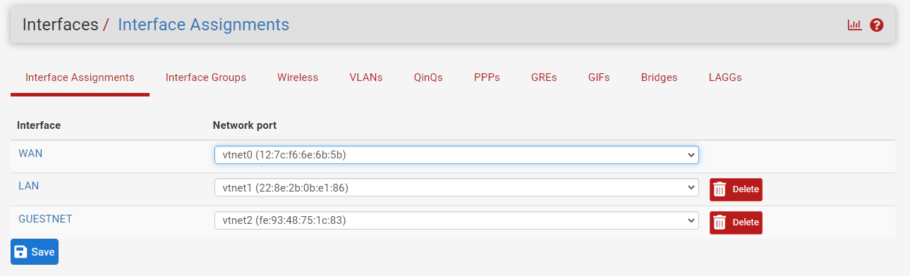 Viewing interfaces on pfSense