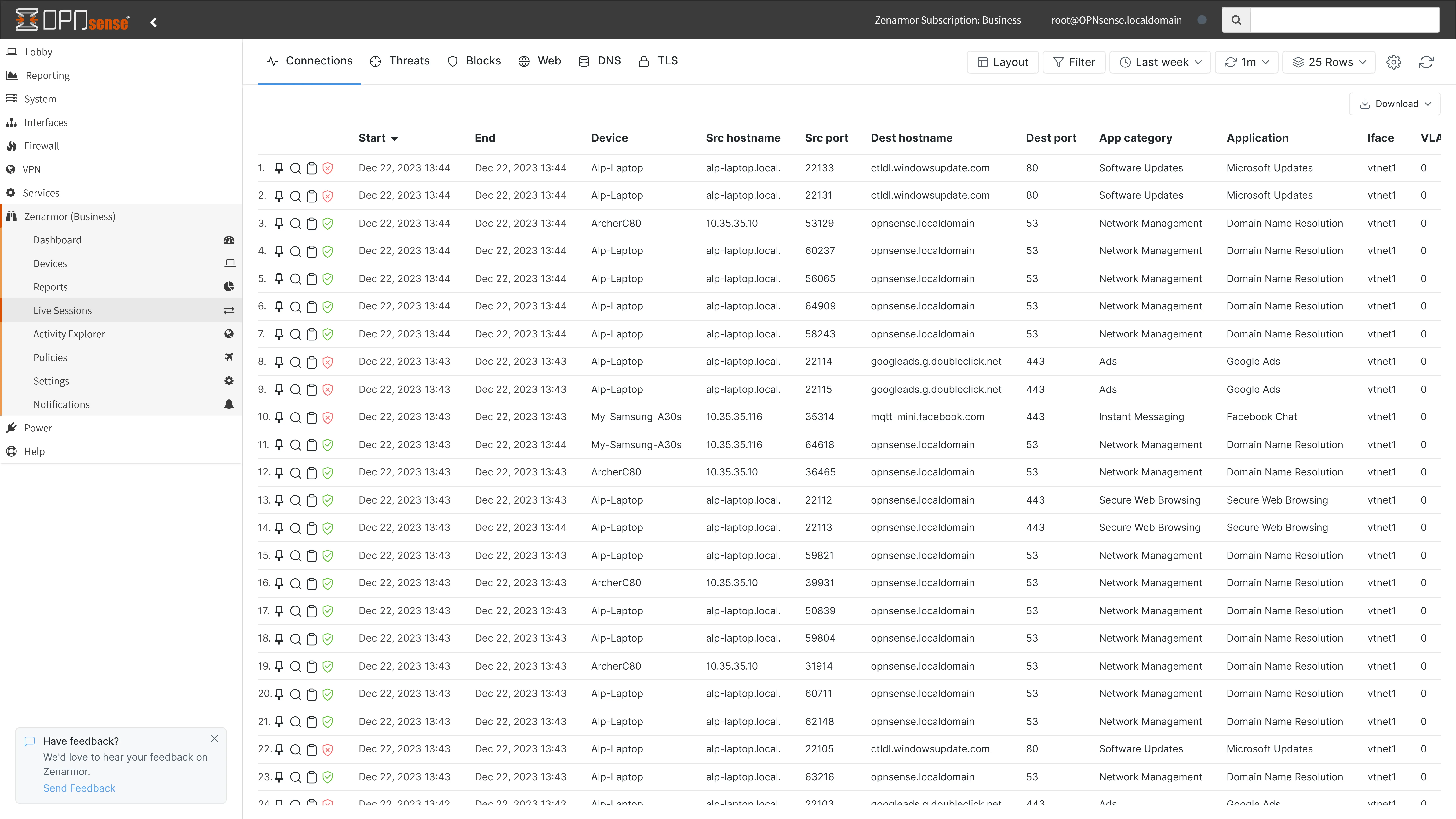 Zenarmor Live Session Explorer