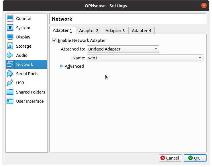 Virtual Box Network Settings