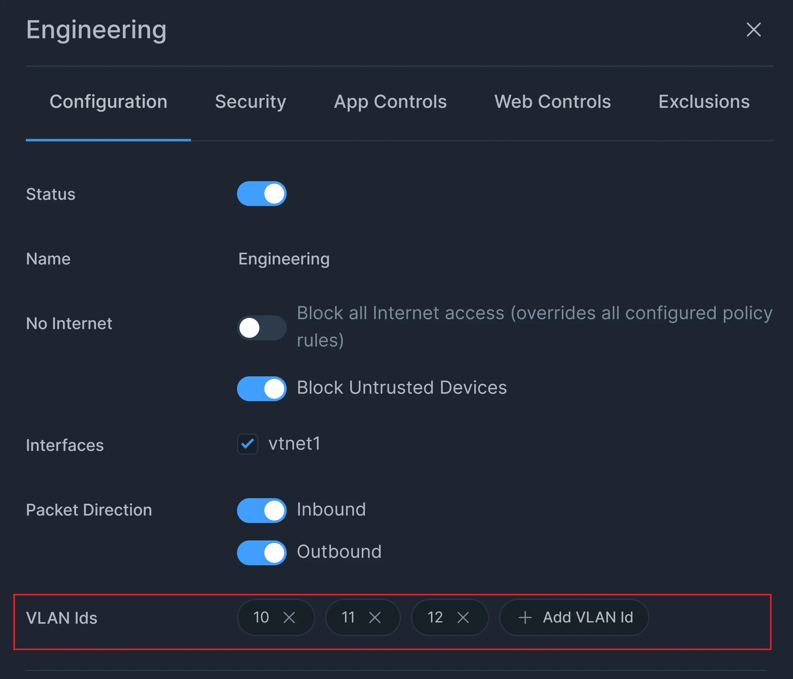 Added VLANs List on policy