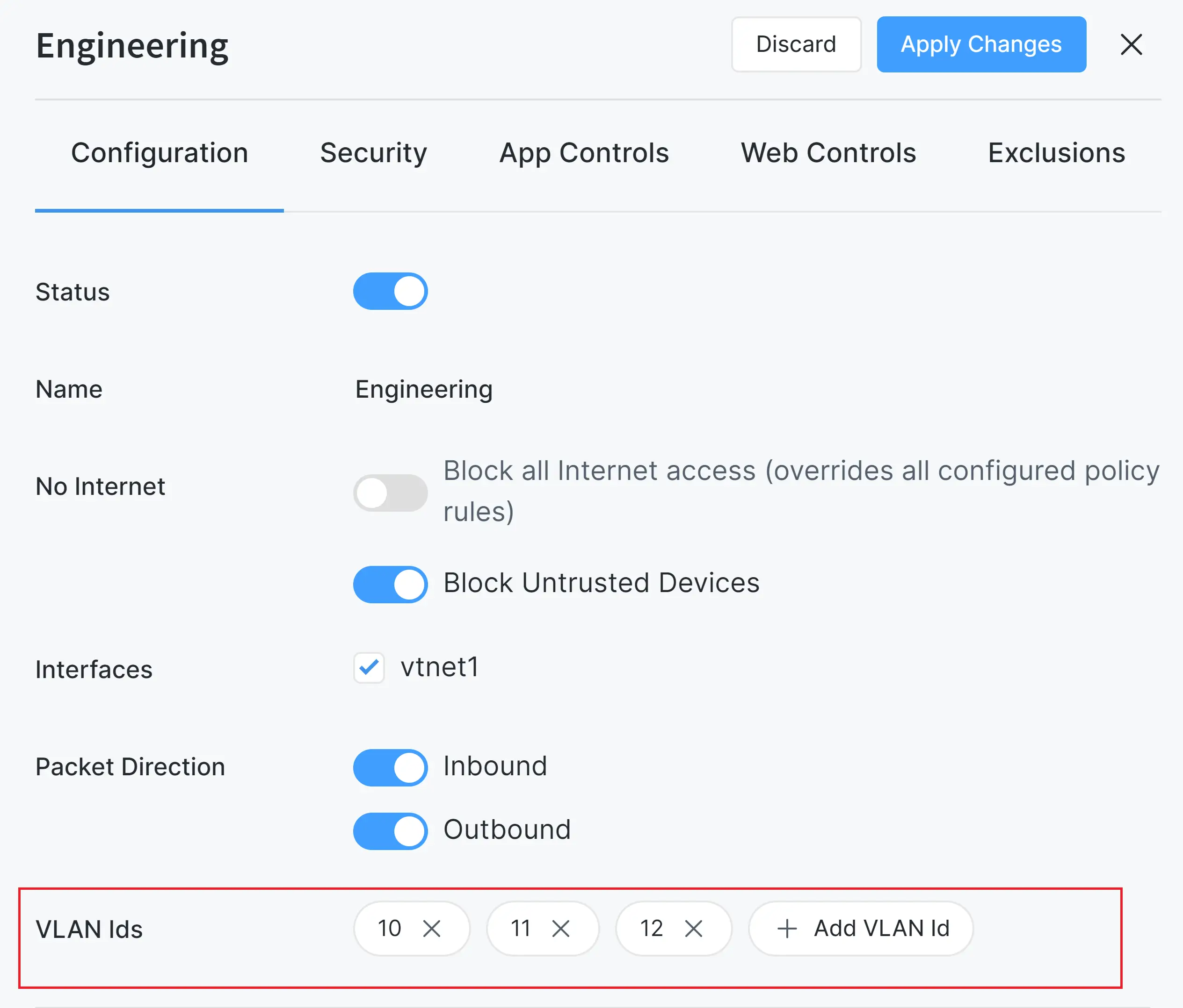 Added VLANs List on policy