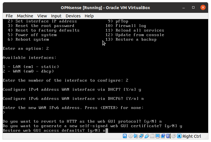 WAN interface settings