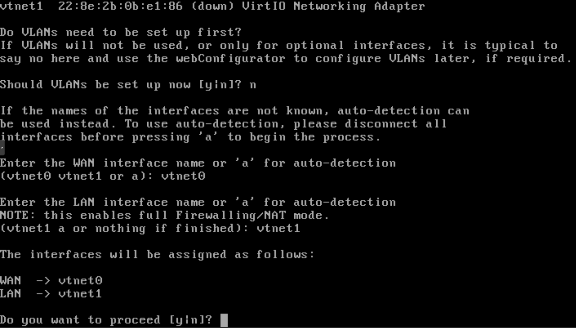 WAN &amp; LAN interface assignment on pfSense CLI