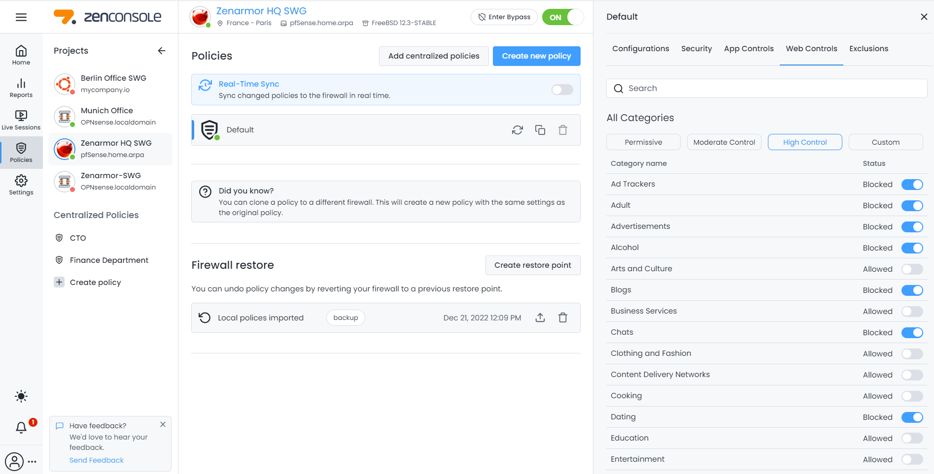 Zenarmor SWG Policy Configuration on Zenconsole