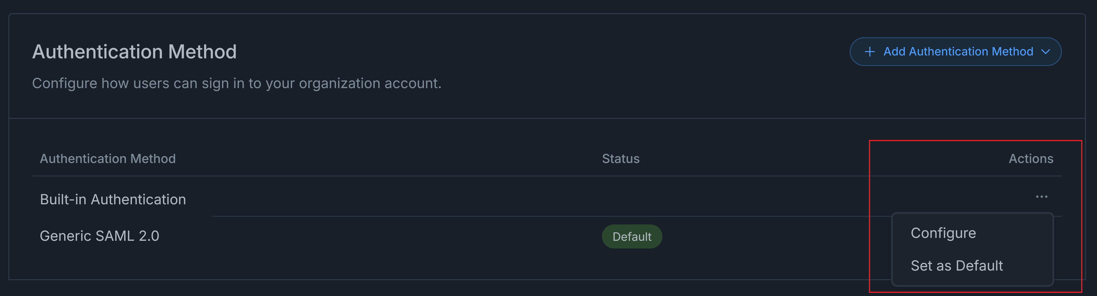 Authentication Method Actions